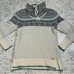 Eddie Bauer Fair Isle Pullover Sweater Cowl Neck Drawstring Sweater